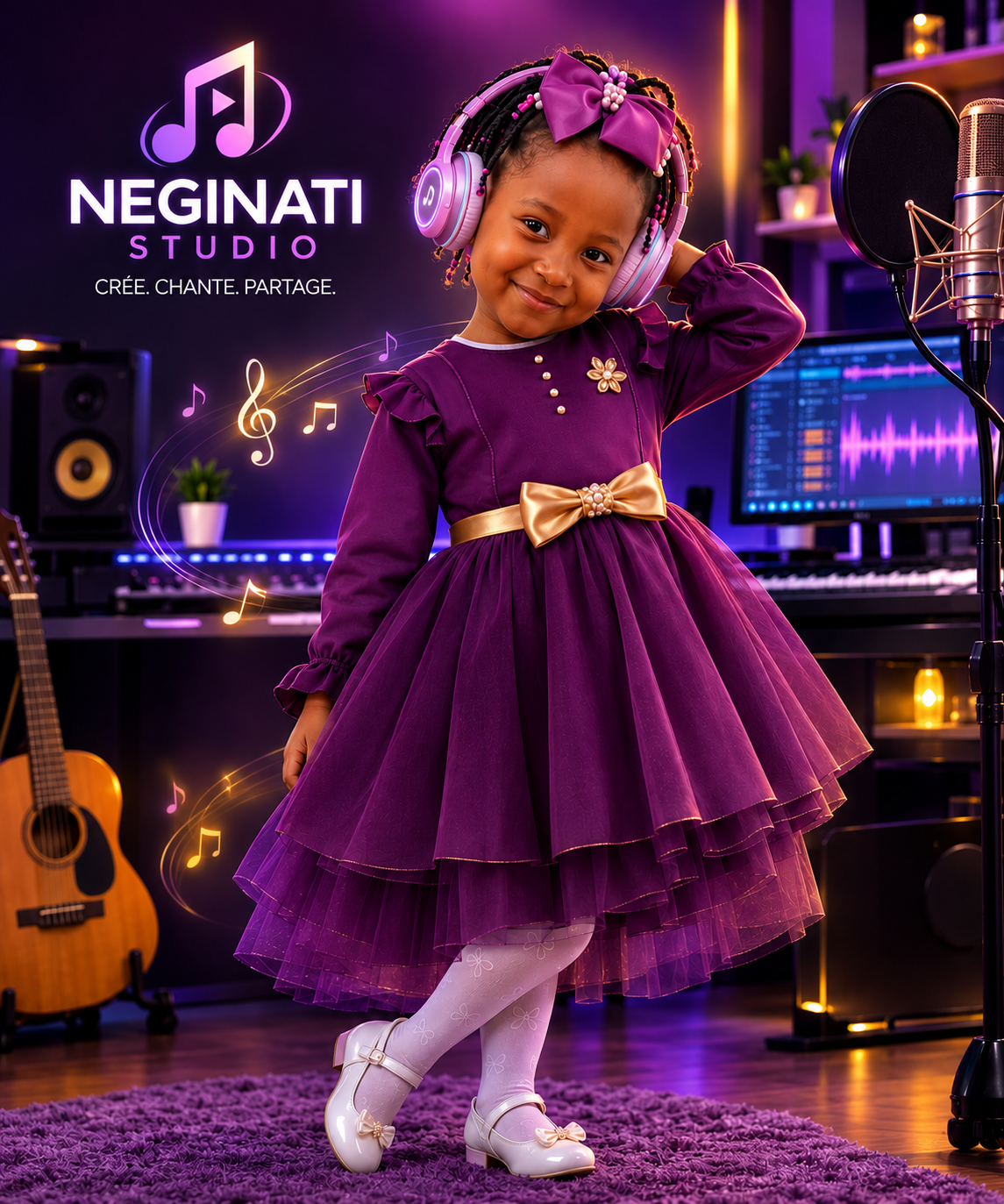 Jeune fille portant un casque dans un studio musical Neginati Studio